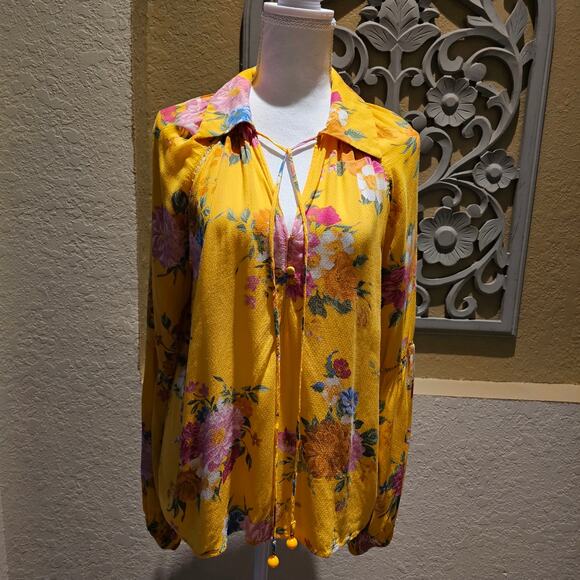 FARM Rio XL Floral Blouse Women Boho Tropical Festival Cottagecore Statement Top - Picture 3 of 12